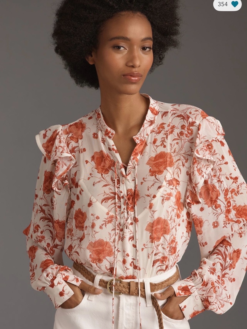 Maeve White Blouse with Rust Floral Print